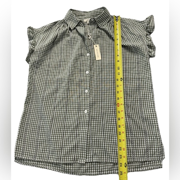 Max Studio Women’s Gingham Ruffle Sleeve Button Top Green White Check Size S NWT - Picture 6 of 9